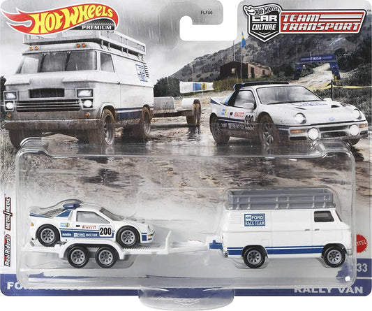 Hot wheels transportator rally van cu masinuta  ford rs200 scara 1:64