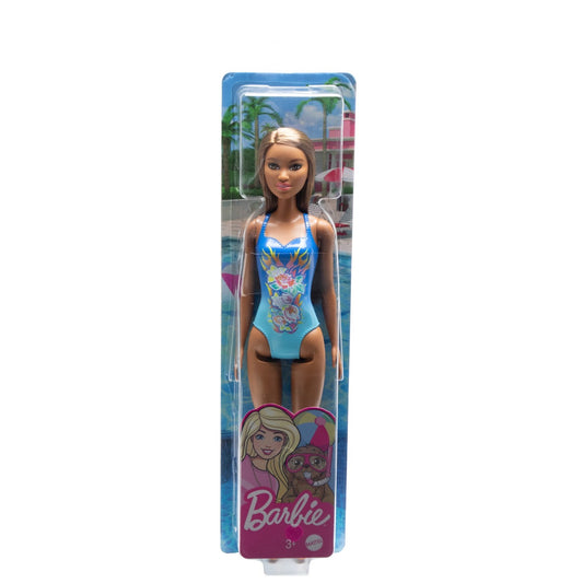 Papusa barbie satena cu costum de baie albastru