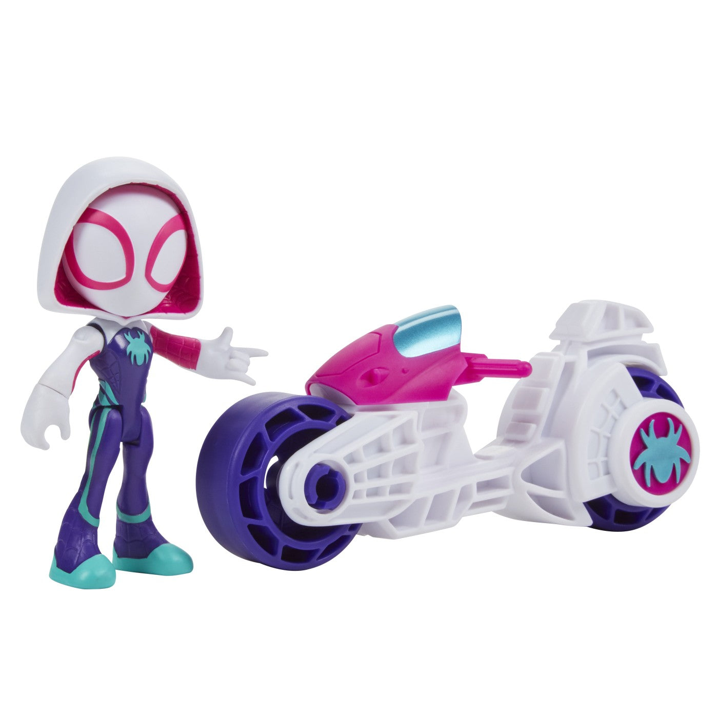 Spidey prietenii extraordinari set motocicleta si figurina ghost spider 10cm