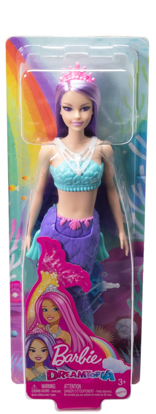 Barbie dreamtopia papusa sirena cu par mov si coada mov