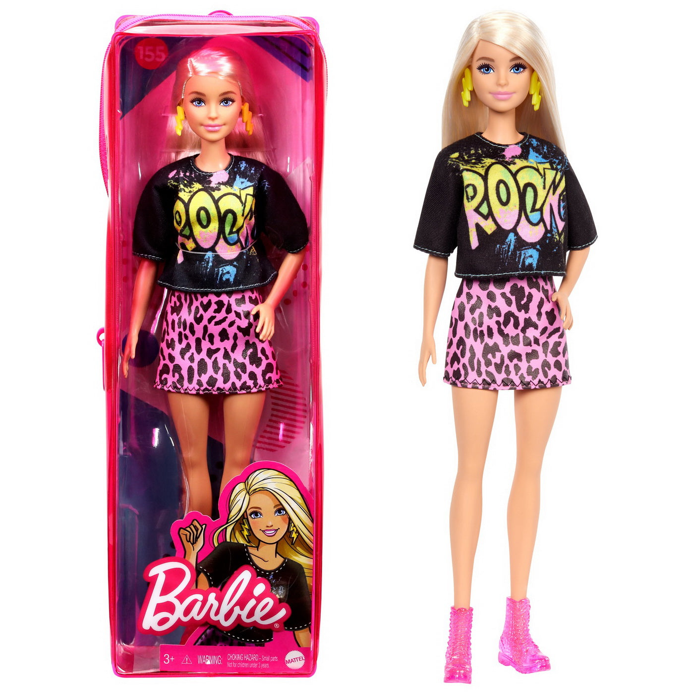 Papusa barbie fashionista blonda cu tinuta de vara rock