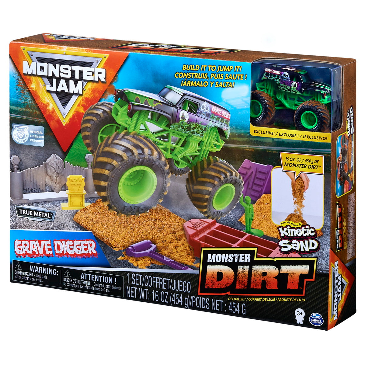 Monster jam set camioneta cu nisip si accesorii grave digger