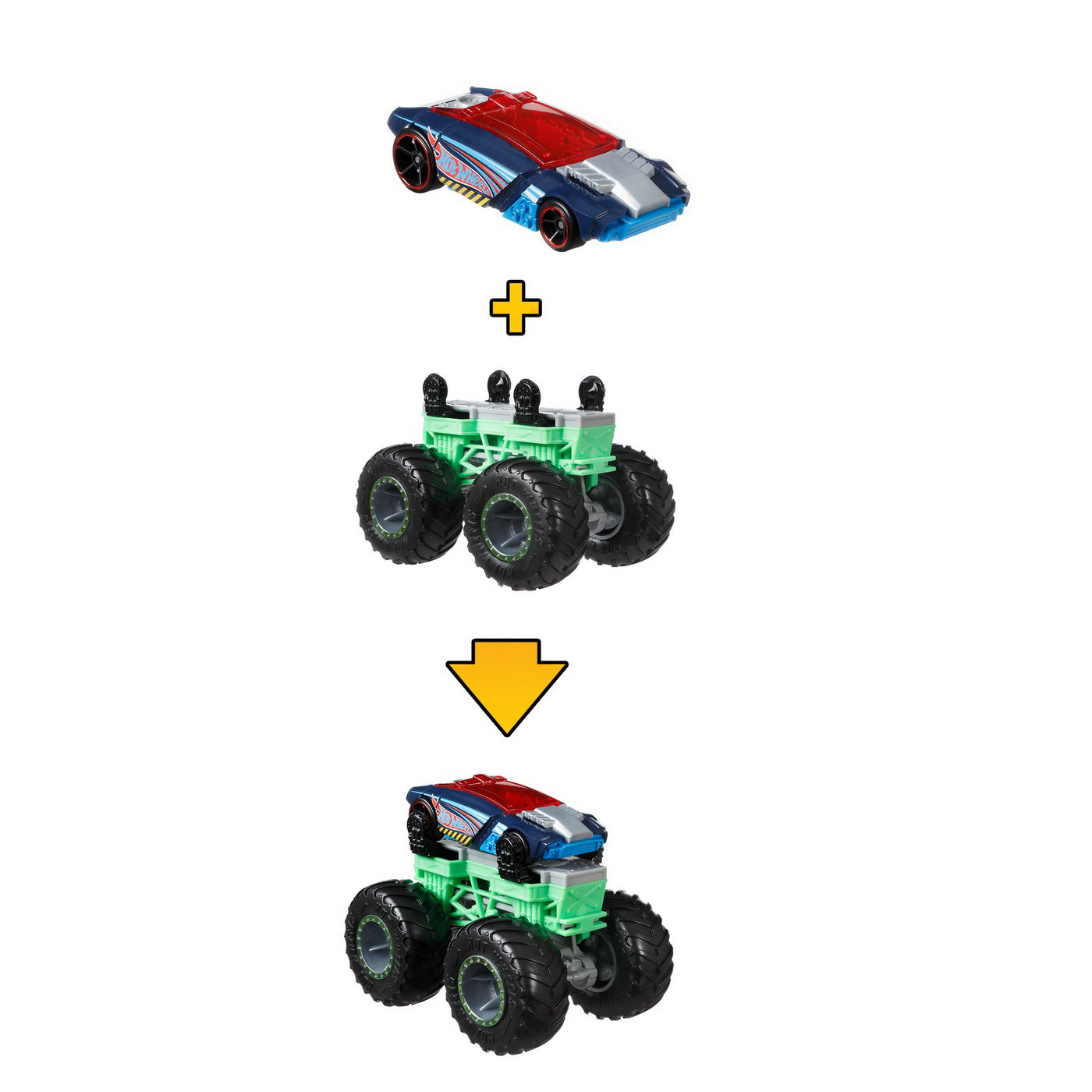 Hot wheels monster truck cu masinute gri si albastru