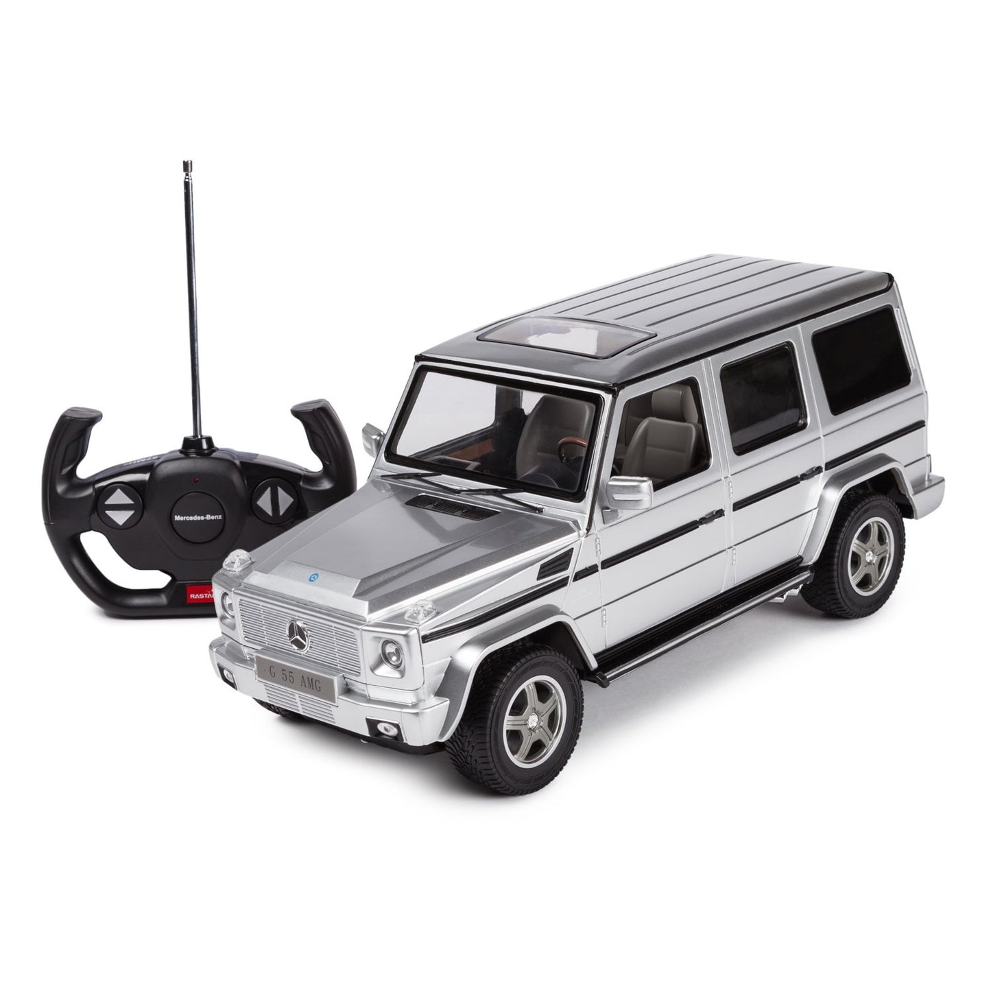 Masina cu telecomanda mercedes-benz g55 argintiu cu scara 1 la 14