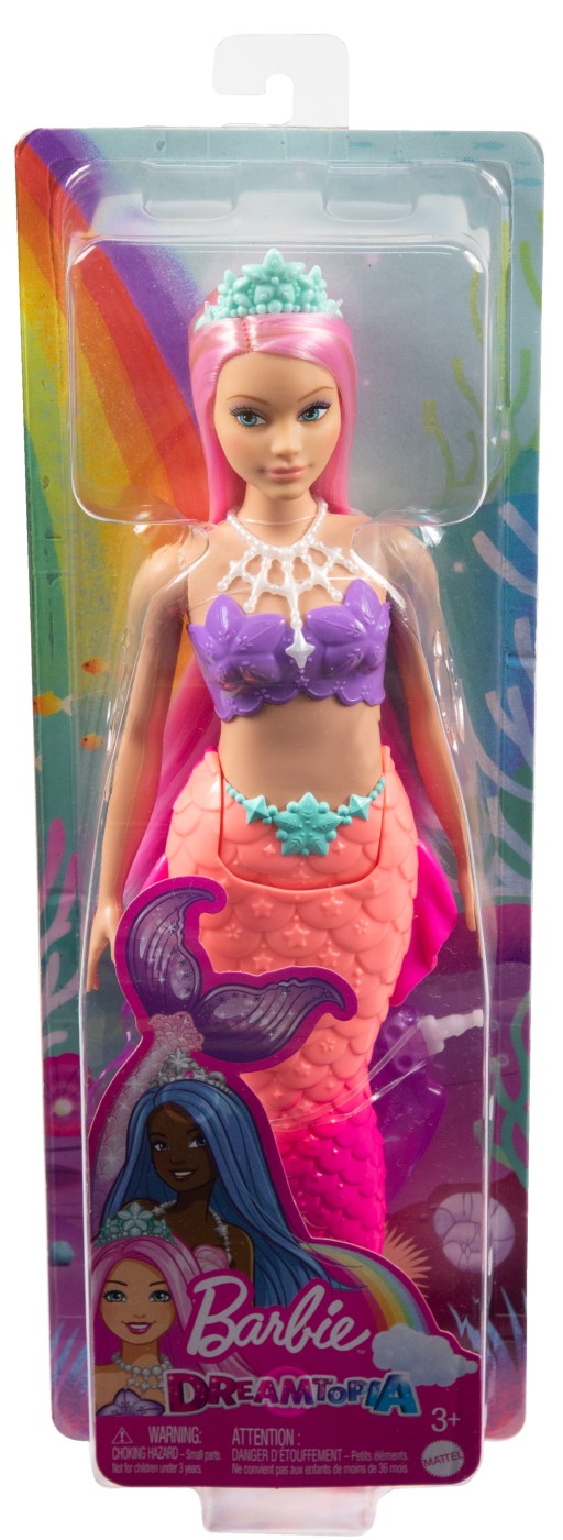 Barbie dreamtopia papusa sirena cu par roz si coada corai