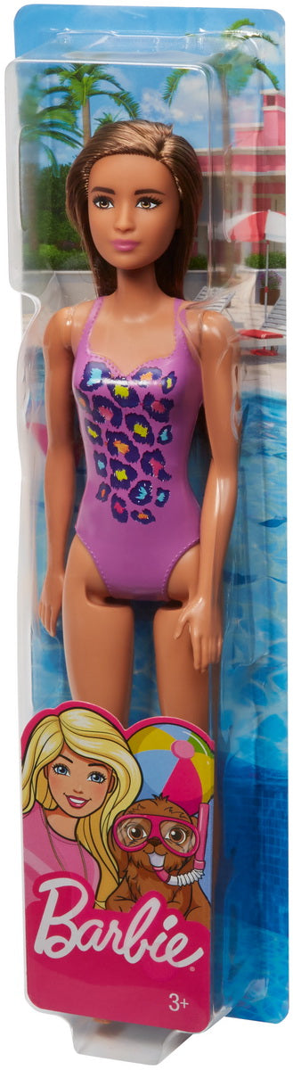 Papusa barbie satena cu costum de baie mov