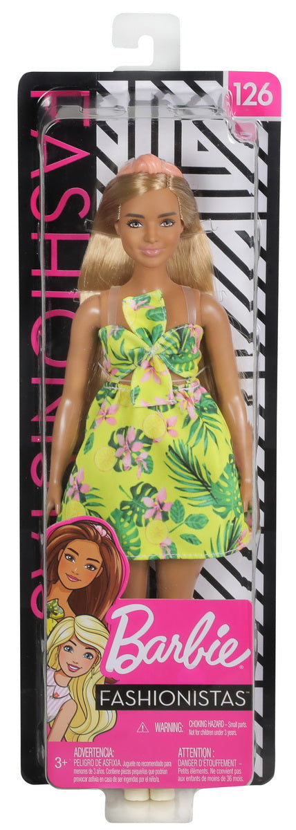 Papusa barbie fashionista blonda cu rochita verde inflorata