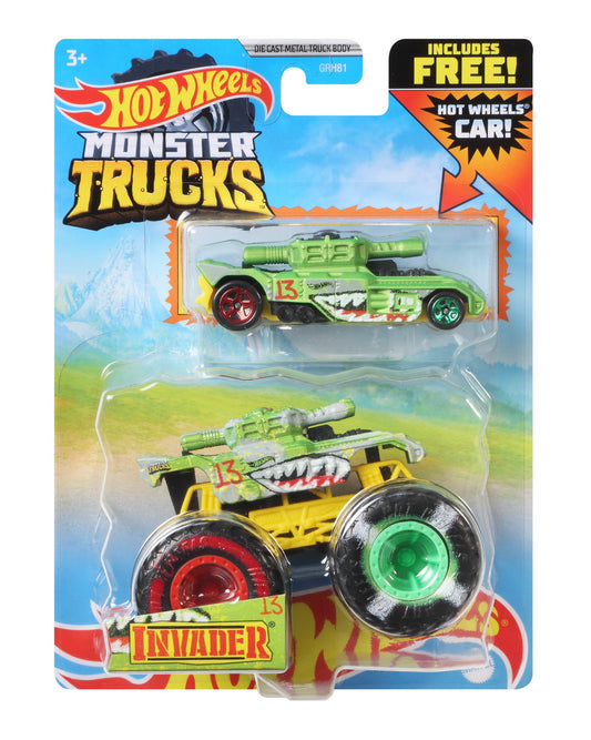 Hot wheels monster truck si masinuta metalica invader