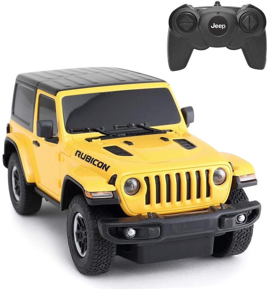 Masina cu telecomanda jeep wrangler rubicon galben cu scara 1 la 24