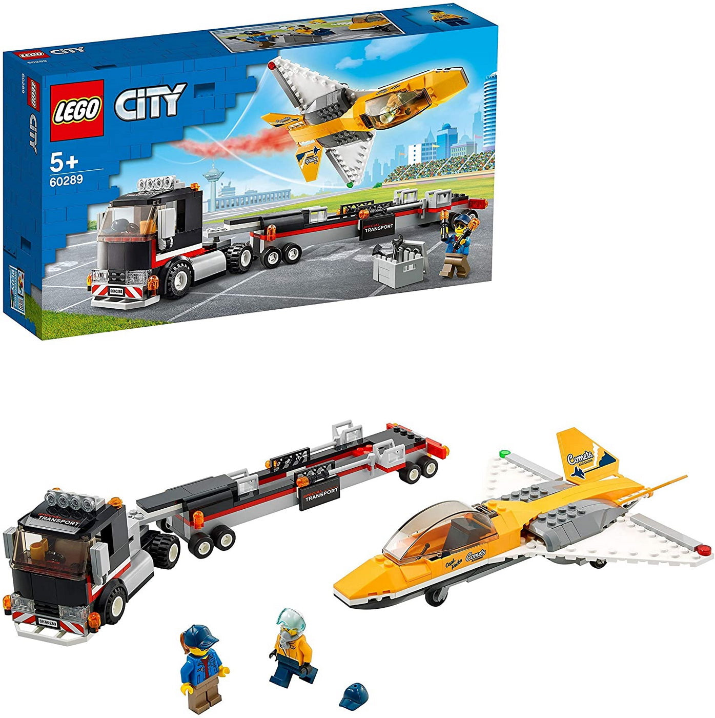 Lego city  transportor de avion cu reactie pentru spectacol aviatic 60289