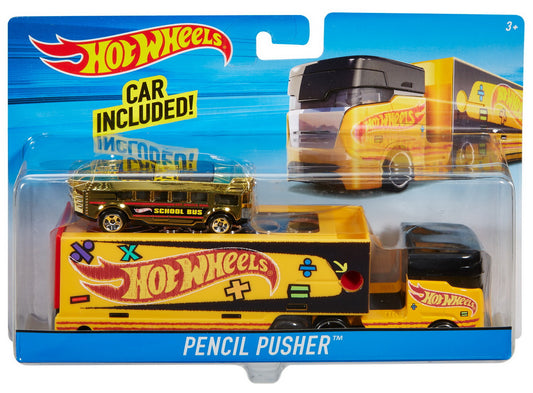 Set camion si masina sport hot wheels pencil pusher