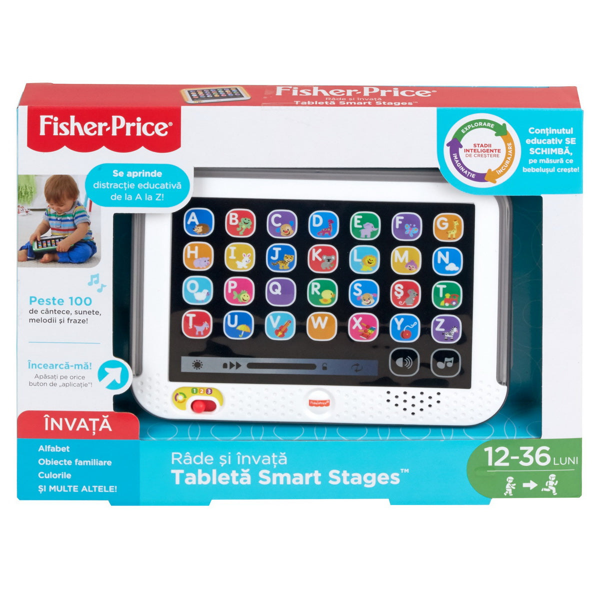 Tableta educativa cu 3 niveluri de dezvoltare limba romana fisher price