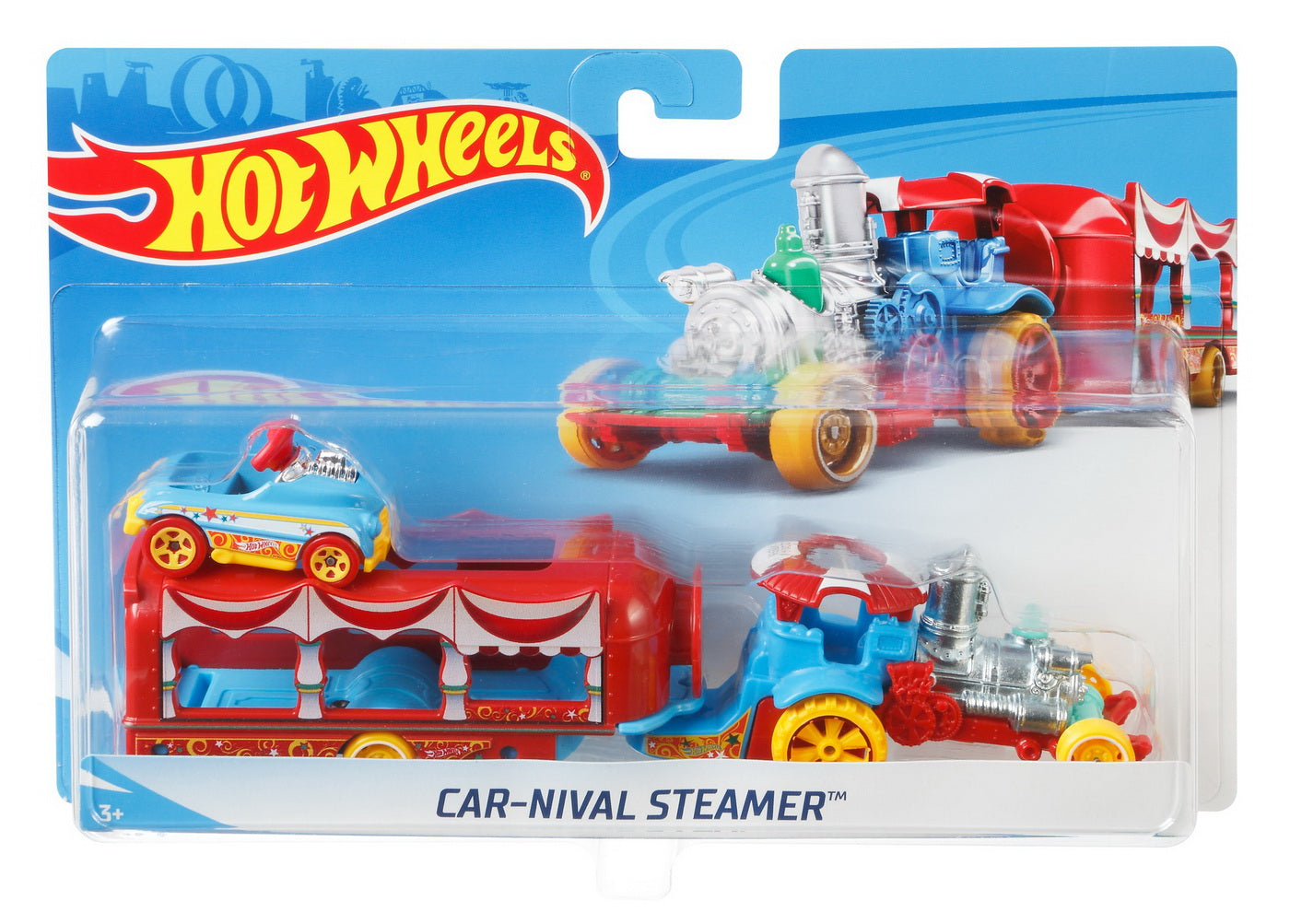 Set camion si masina sport hot wheels carnival steamer